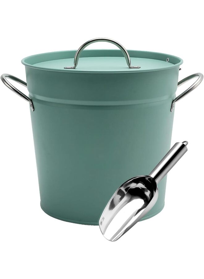 يُسلِّم دلو ثلج مع مغرفة - دلو من الفولاذ المقاوم للصدأ بمقبض وغطاء ومغرفة ثلج - للحفلات، وحفلات الشواء في الفناء الخلفي، والنزهات، والتخييم/الأنشطة الصديقة للبيئة - Image 1